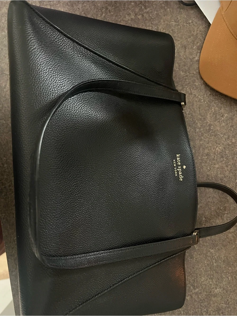 kate spade Black Pebbled Leather Satchel with Gold Logo